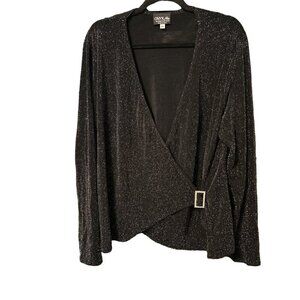 Vintage ONYX Nite 2X Dressy Top Black w/Silver Metallic Party Cruise Wedding USA